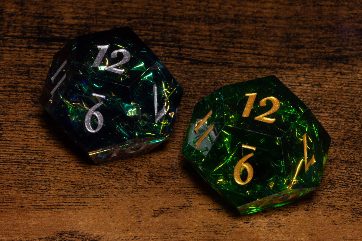 Hope & Fear D12 Set – Shadow Opal + Sacred Emerald – Sharp-Edge Resin Duality Dice for Daggerheart
