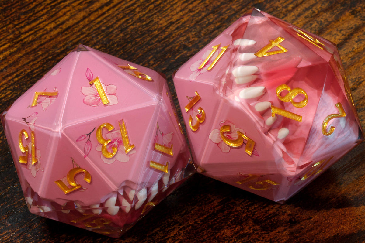 Sakura Mimic Chonk D20 – Extra Large Sharp Edge Resin - The Wizard's Vault