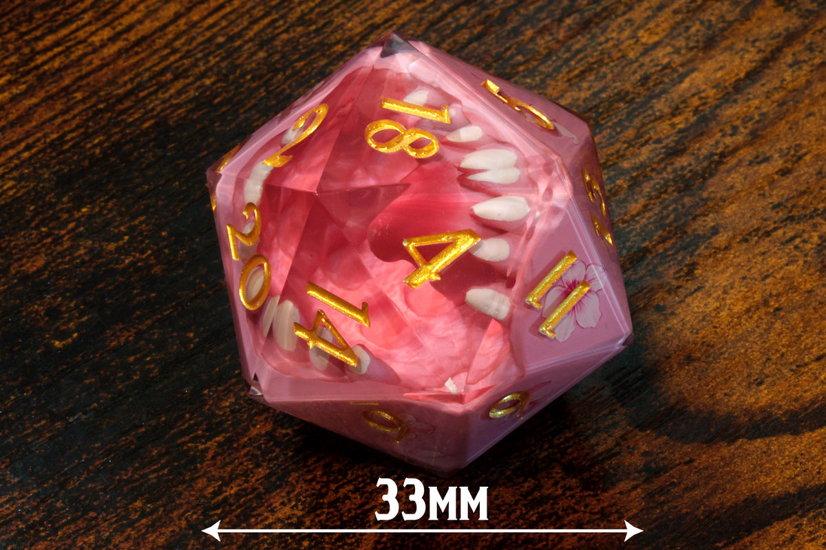 Sakura Mimic Chonk D20 – Extra Large Sharp Edge Resin - The Wizard's Vault