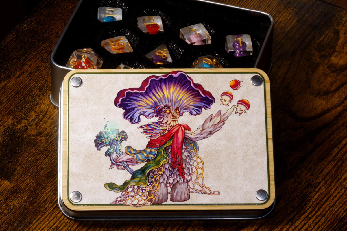 11-Piece Mushroom Dice Set with Dice Vault – Mushroomfolk Druid | Elderwild Realm Collection - The Wizard's Vault