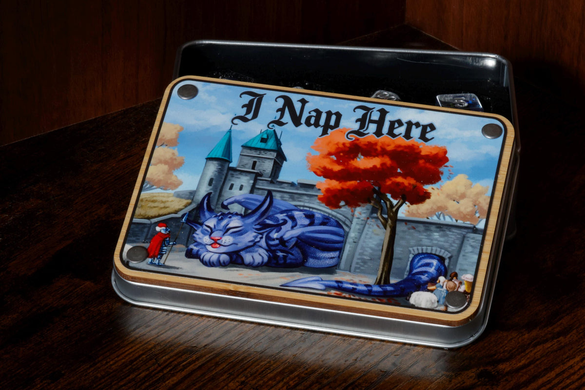 I Nap Here | Dragon Cat Dice Box & Black Cat Dice Set | 11-Piece - The Wizard's Vault