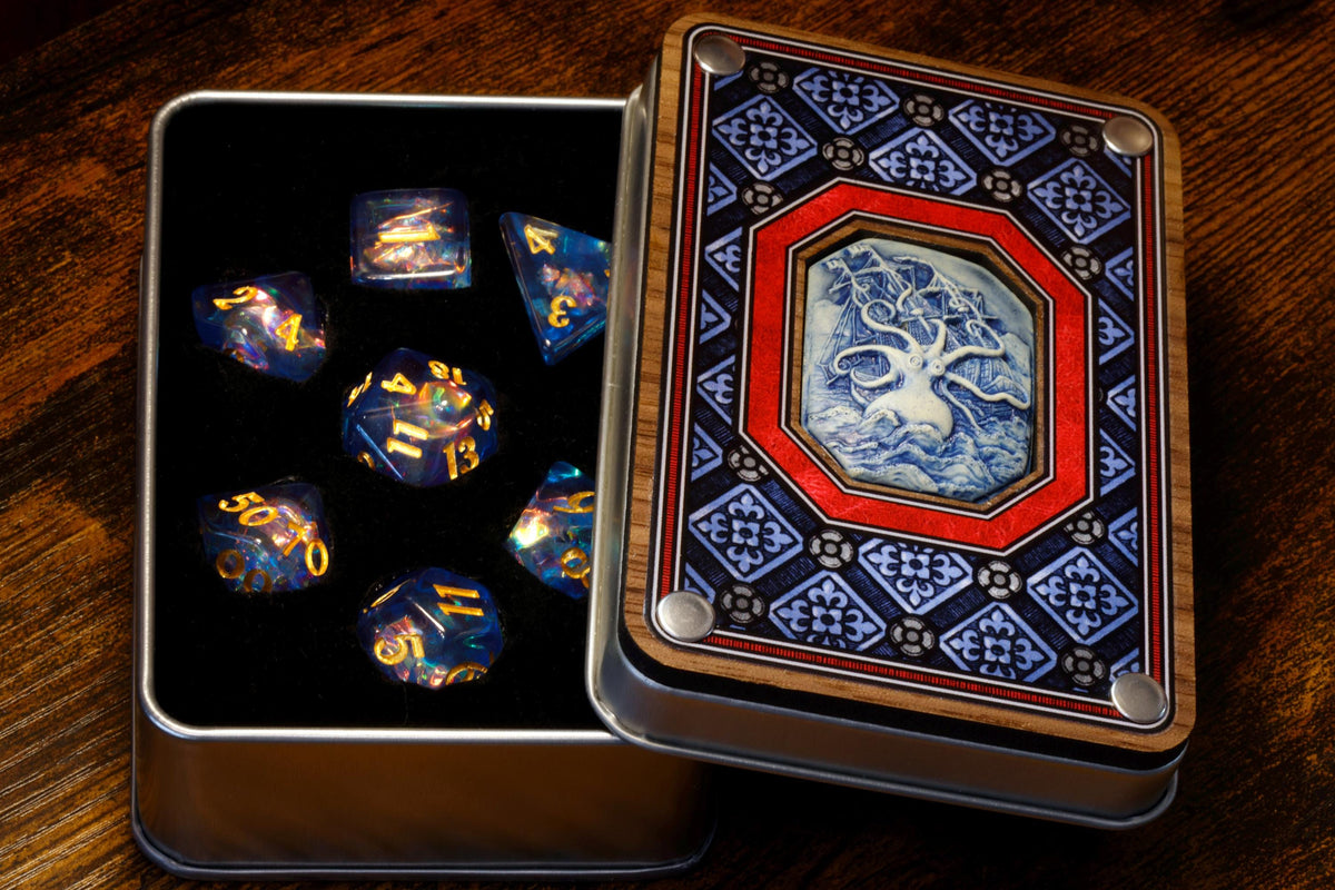 Kraken Dice Box with Tempest Opal Dice Set - The Wizard's Vault