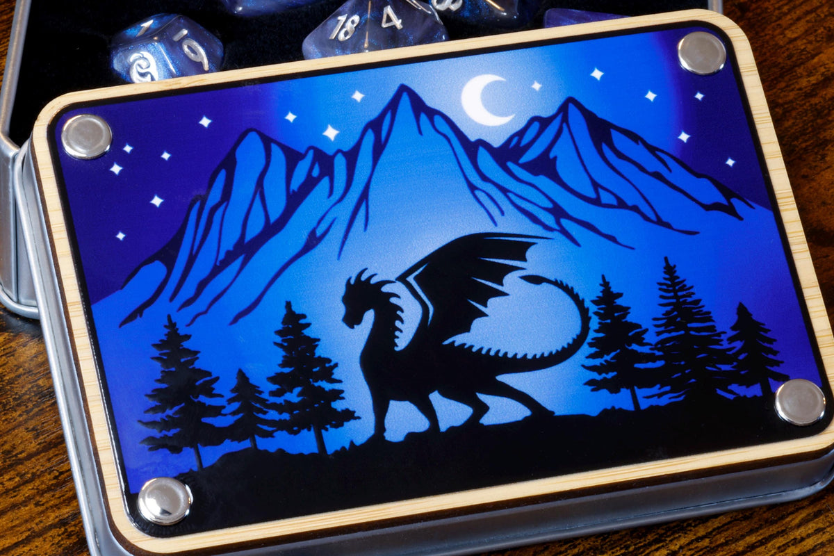 Lunar Dragon dice box with Dreamveil opal dice set - The Wizard's Vault