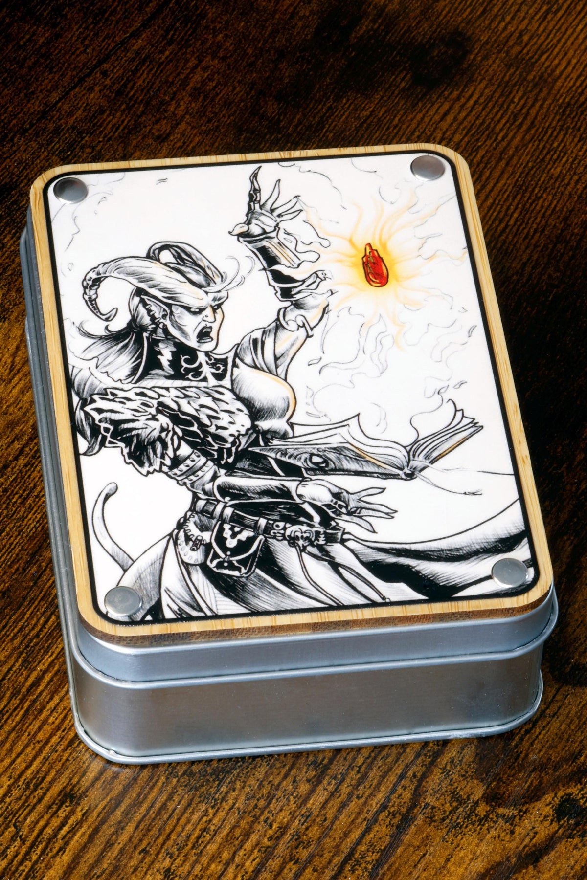 Pyromancer Ritual Dice Box and  11-Piece Fire Opal Dice Set - The Wizard's Vault