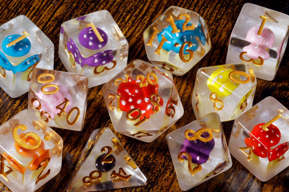 11-Piece Mushroom Dice Set with Dice Vault – Mushroomfolk Druid | Elderwild Realm Collection - The Wizard's Vault