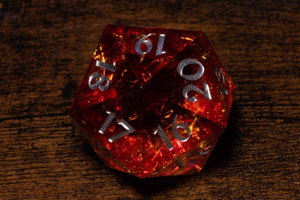 Fire Opal Countdown D20 Life Counter – Red-Orange with Holographic Foil & Silver Numbers – photo 5