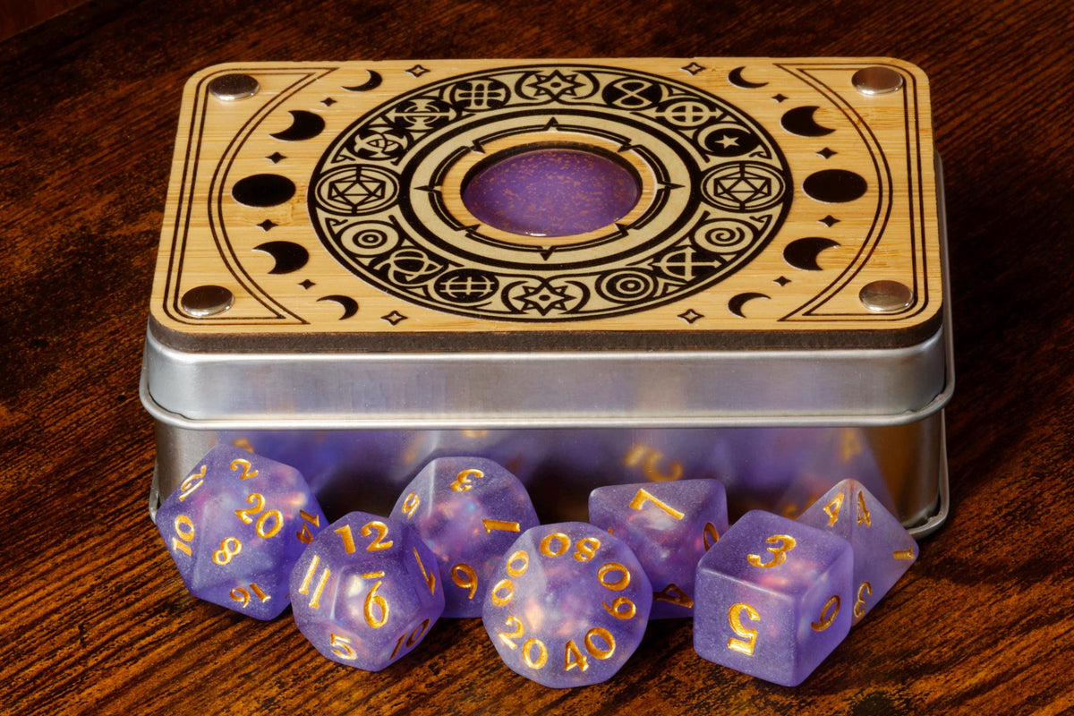 Celestial Round Dice Box & Opal Dice Set - The Wizard's Vault