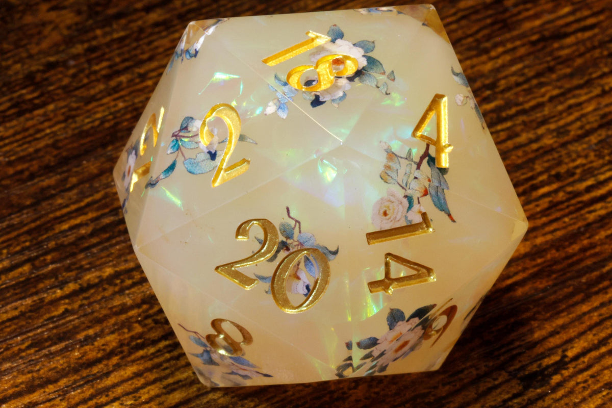 Angelic Bloom Oversized D20 – Sharp Edge Floral Resin Dice – photo 1