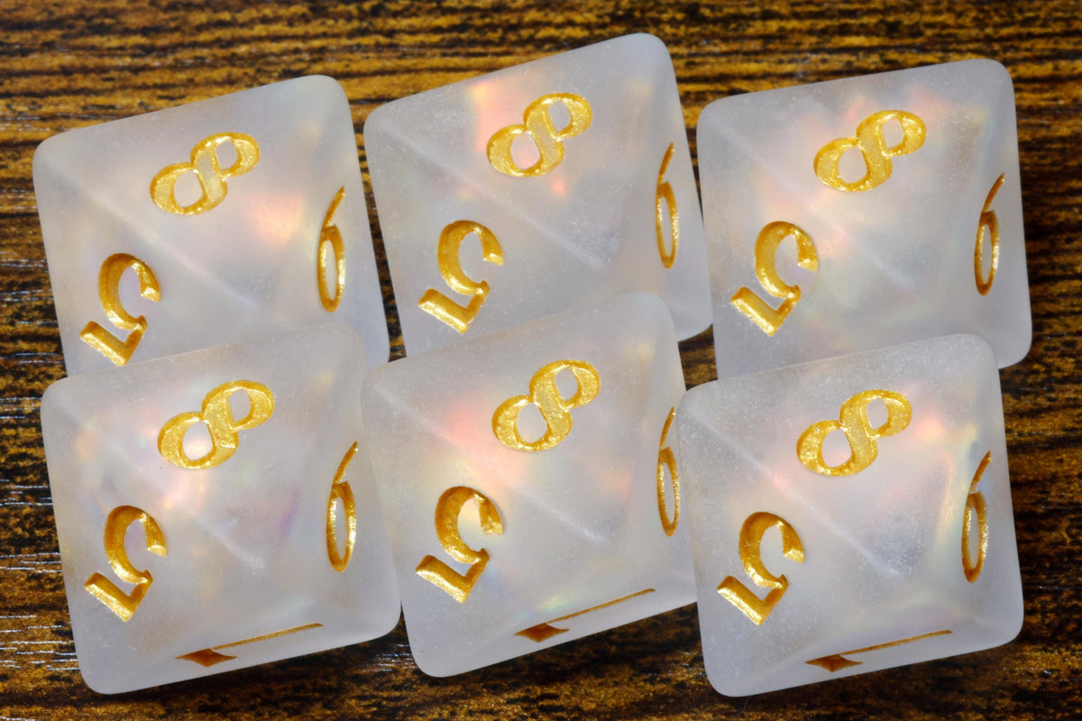 Paladin's Oath D8 Dice – Frosted White with Holographic Foil