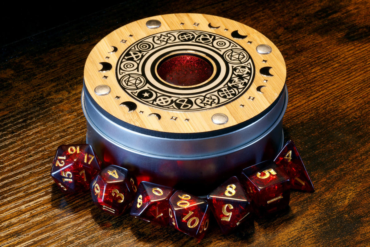 Celestial Round Dice Box & Opal Dice Set - The Wizard's Vault