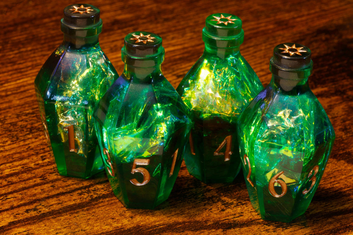 Verdant Tonic D6 Potion Dice – Green Sharp Edge with Holographic Foil - The Wizard's Vault