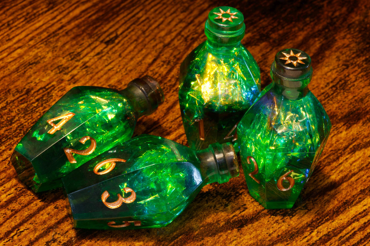 Verdant Tonic D6 Potion Dice – Green Sharp Edge with Holographic Foil - The Wizard's Vault