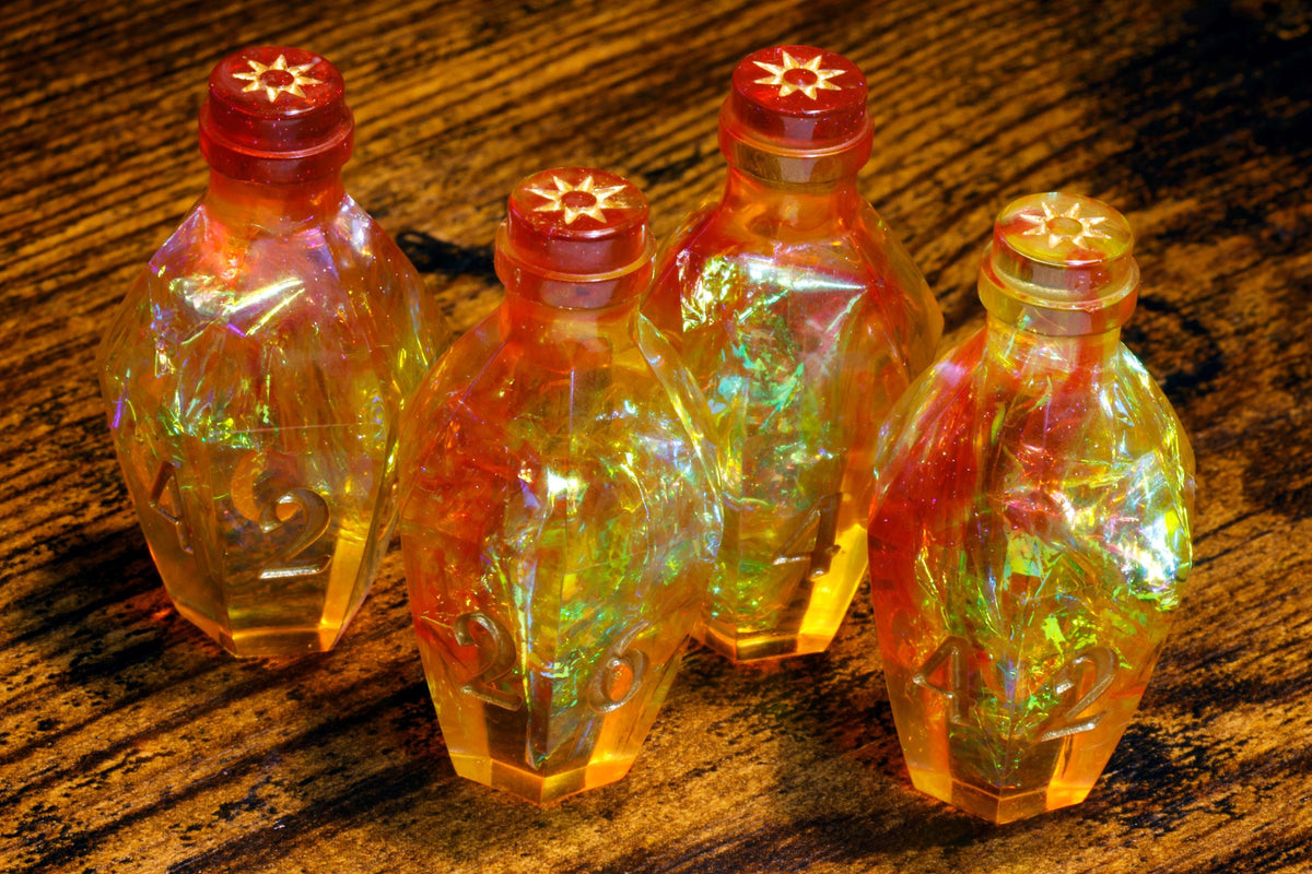 Flameborn Elixir D6 Potion Dice – Orange Sharp Edge with Holographic Foil - The Wizard's Vault
