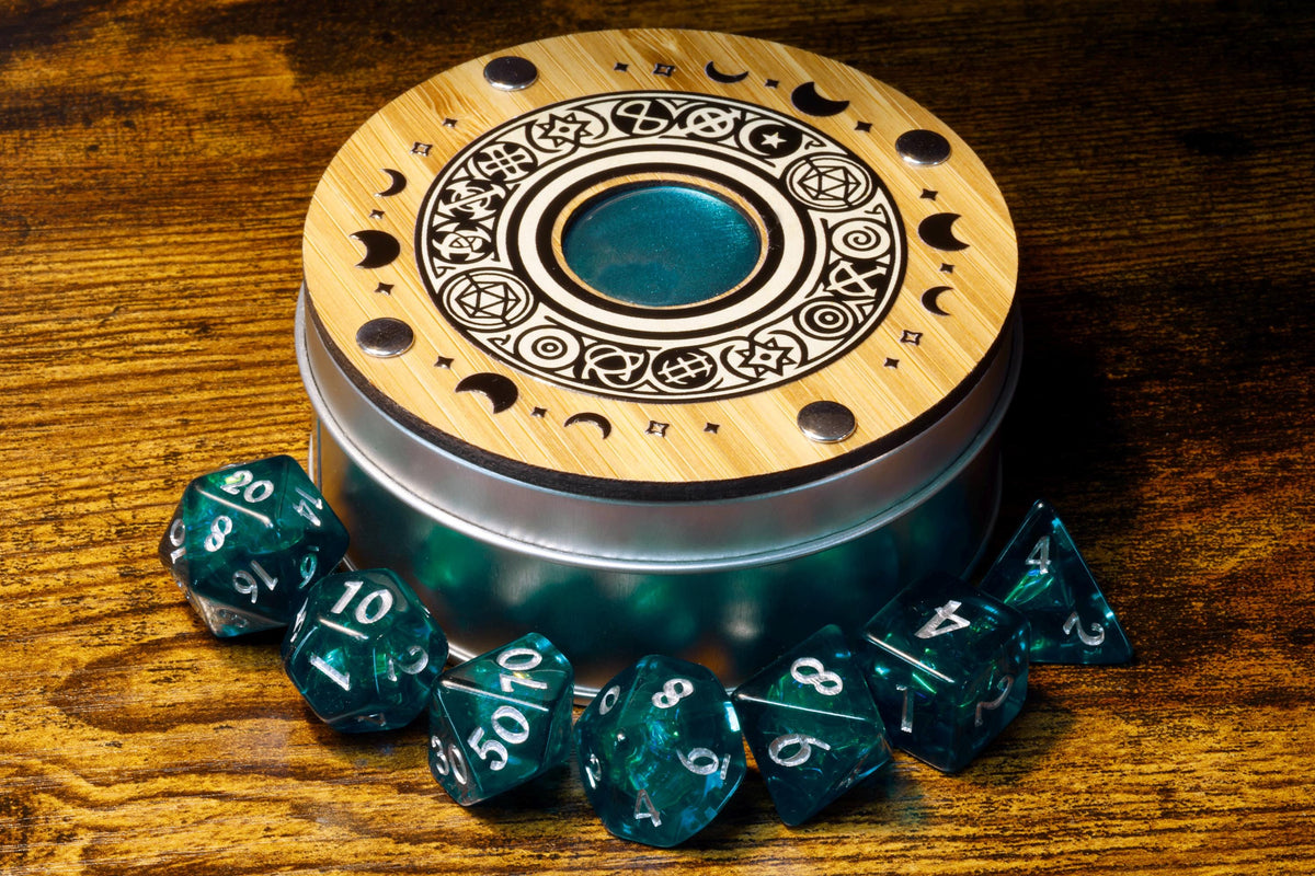 Celestial Round Dice Box & Opal Dice Set - The Wizard's Vault