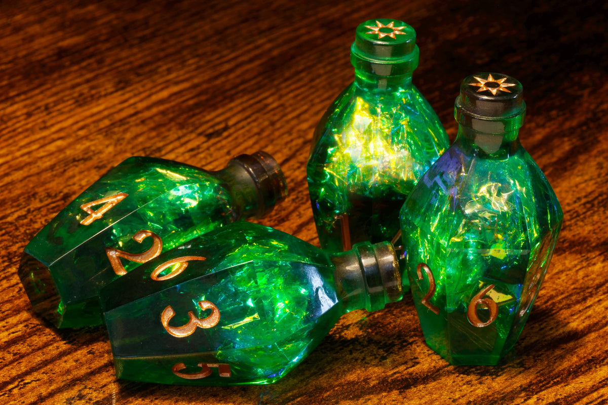 Verdant Tonic D6 Potion Dice – Green Sharp Edge with Holographic Foil - The Wizard's Vault