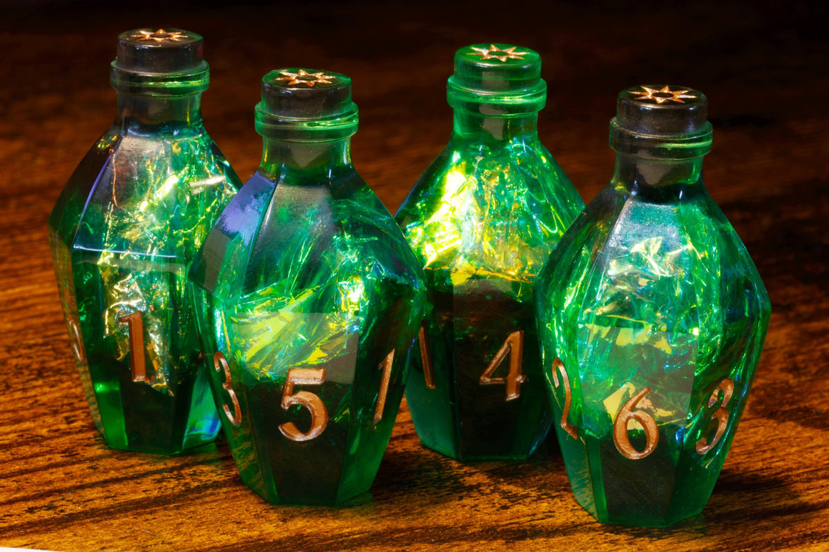 Verdant Tonic D6 Potion Dice – Green Sharp Edge with Holographic Foil - The Wizard's Vault
