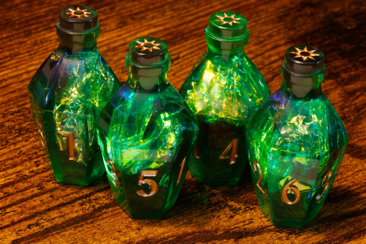 Verdant Tonic D6 Potion Dice – Green Sharp Edge with Holographic Foil - The Wizard's Vault