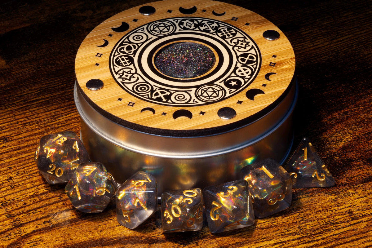 Celestial Round Dice Box & Opal Dice Set - The Wizard's Vault
