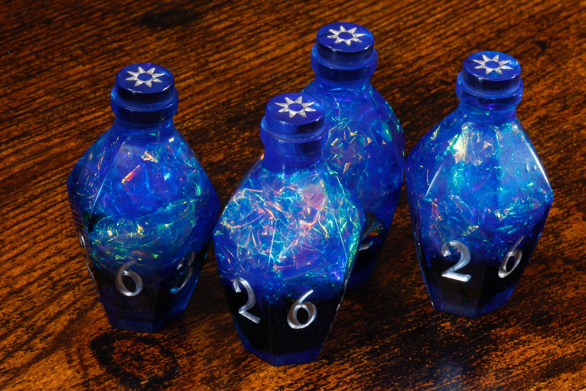Stormborn Phial D6 Potion Dice – Blue Sharp Edge with Holographic Foil - The Wizard's Vault