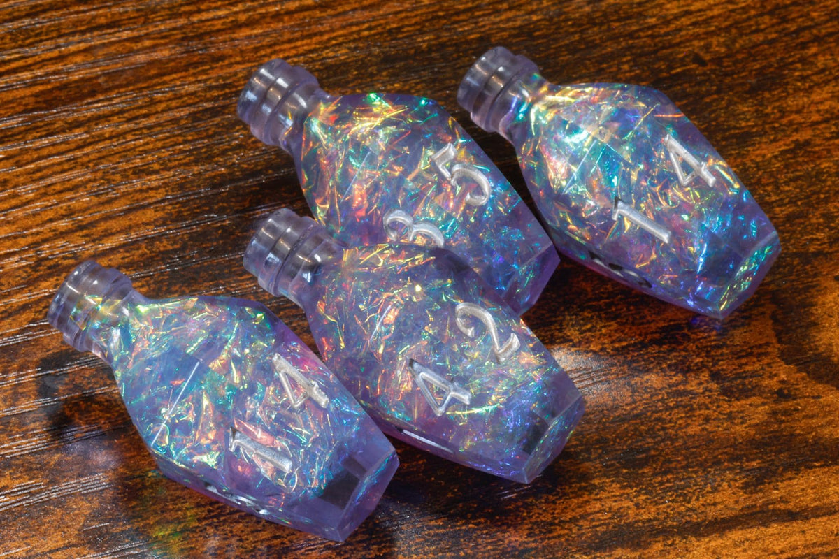 Mysticborn Phial D6 Potion Dice – Light Purple Sharp Edge with Holographic Foil - The Wizard's Vault