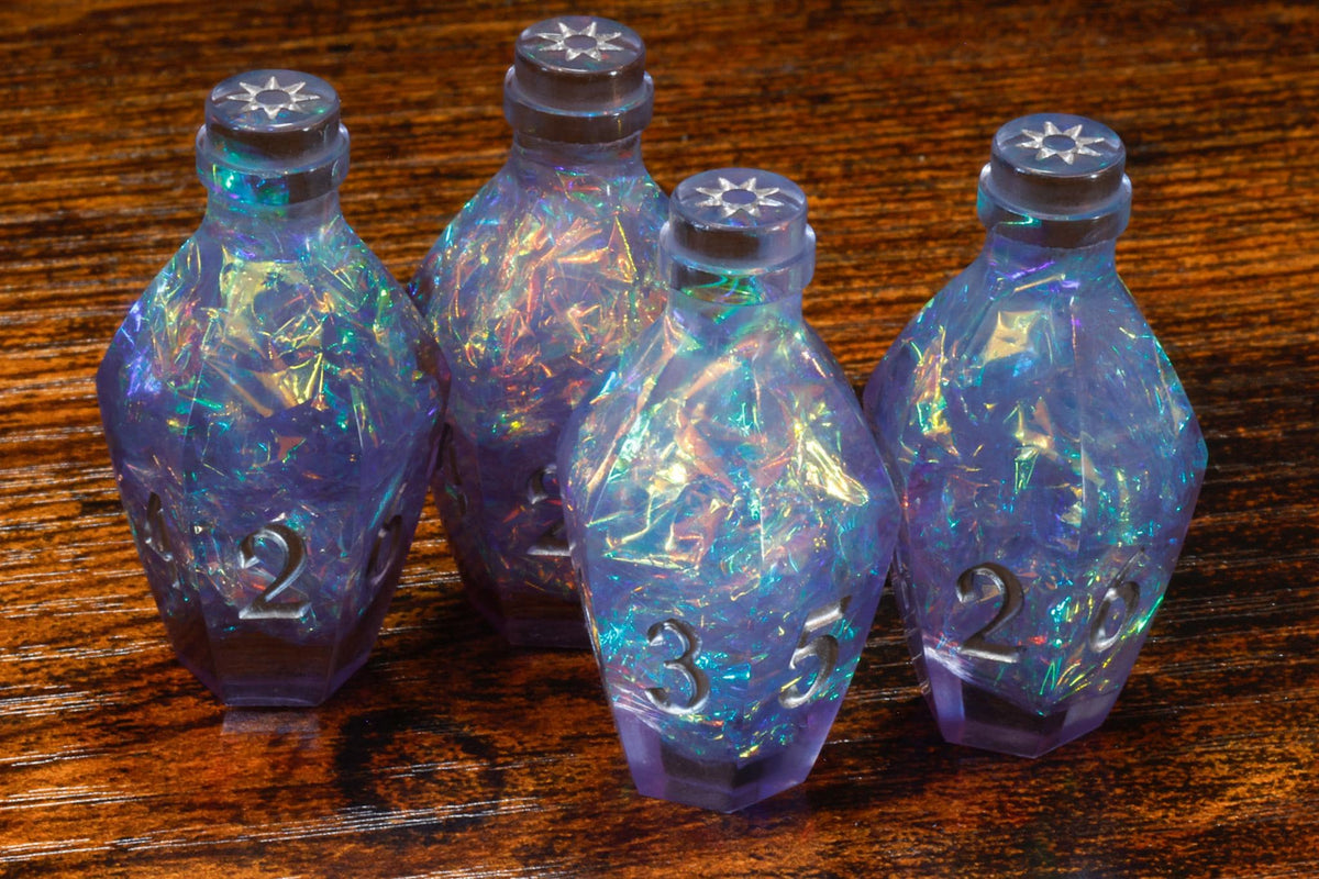 Mysticborn Phial D6 Potion Dice – Light Purple Sharp Edge with Holographic Foil - The Wizard's Vault