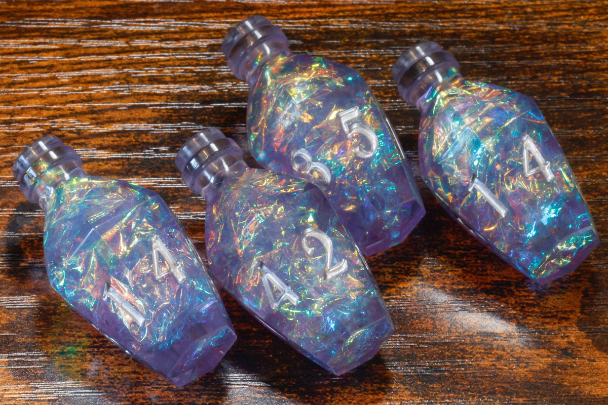 Mysticborn Phial D6 Potion Dice – Light Purple Sharp Edge with Holographic Foil - The Wizard's Vault