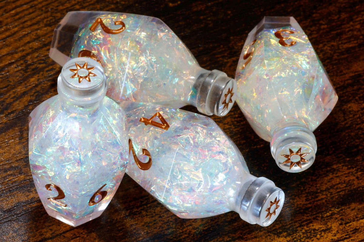 Divine Essence D6 Potion Dice – Clear Sharp Edge with Holographic Foil - The Wizard's Vault