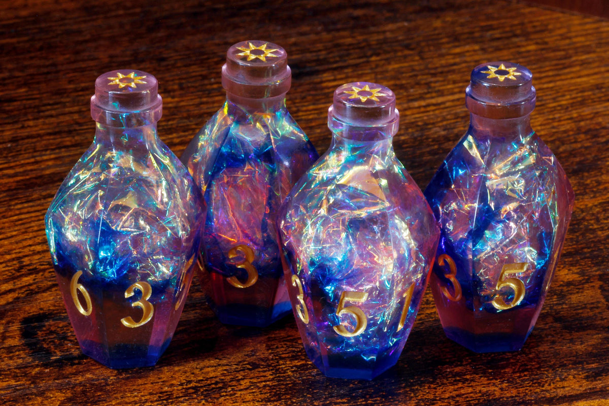 Dreamborn Phial D6 Potion Dice – Sharp Edge Resin with Holographic Foil - The Wizard's Vault