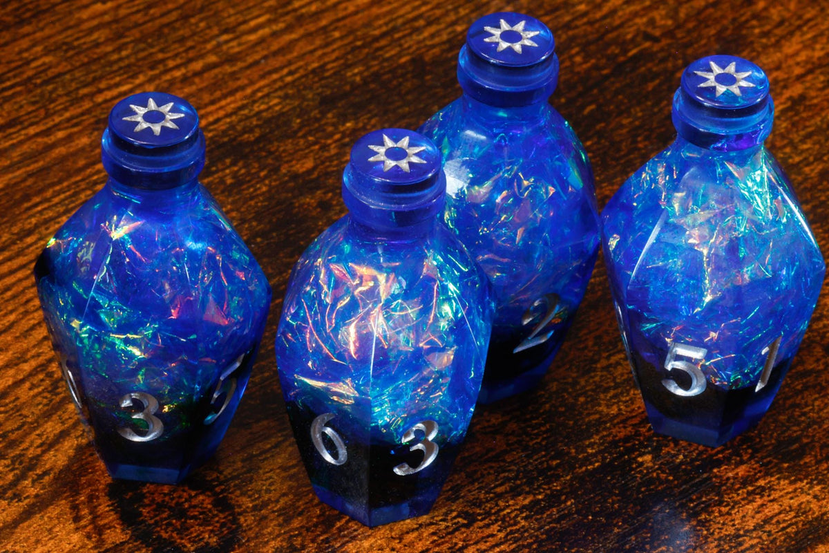Stormborn Phial D6 Potion Dice – Blue Sharp Edge with Holographic Foil - The Wizard's Vault