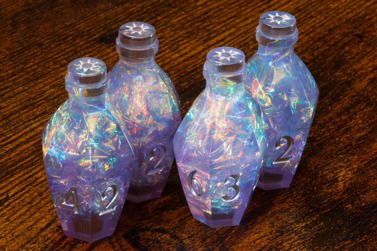 Mysticborn Phial D6 Potion Dice – Light Purple Sharp Edge with Holographic Foil - The Wizard's Vault
