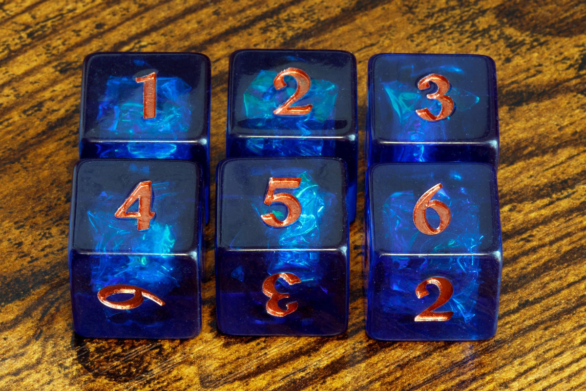 Cobalt Opal D6 Dice – Dark Blue Holographic Inclusions & Translucent Glitter - The Wizard's Vault