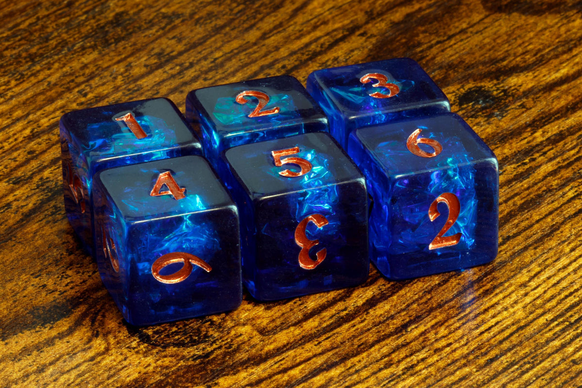 Cobalt Opal D6 Dice – Dark Blue Holographic Inclusions & Translucent Glitter - The Wizard's Vault