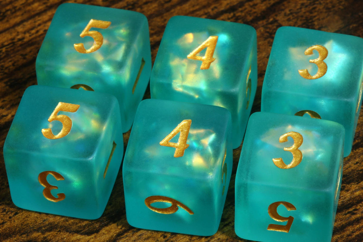 Tidebound Opal D6 Dice – Frosted Seafoam with Holographic Inclusions - The Wizard's Vault