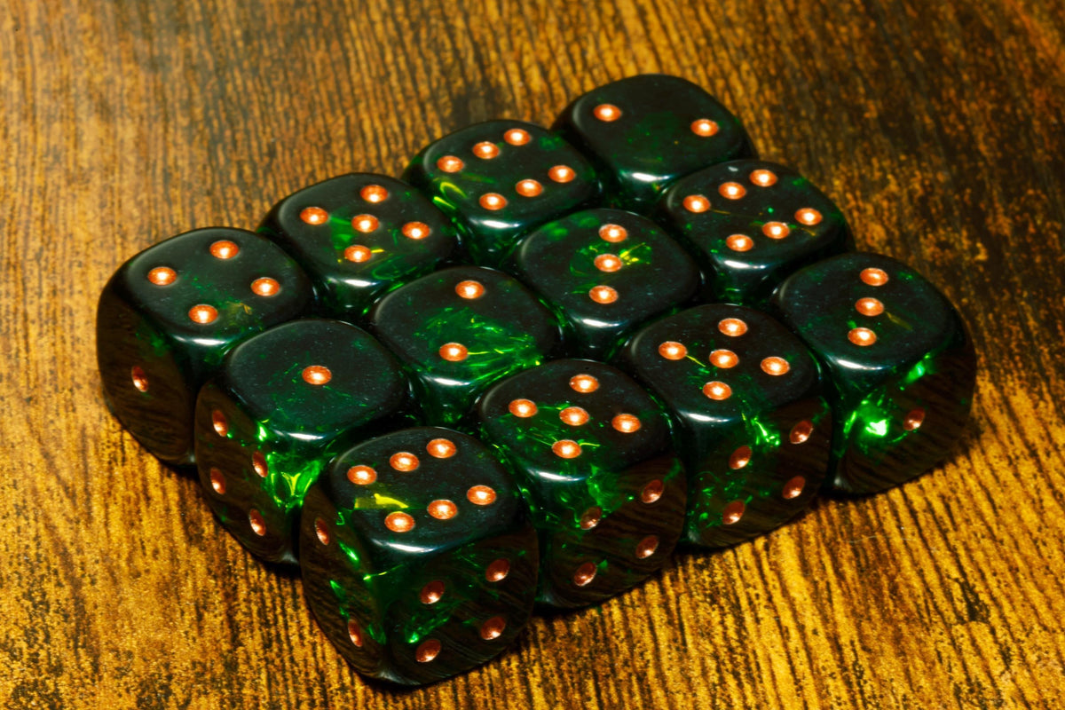 Verdant Opals Six-Sided PIP Dice – Dark Green Holographic Inclusions, Iridescent Film, Translucent Holographic Glitter - The Wizard's Vault