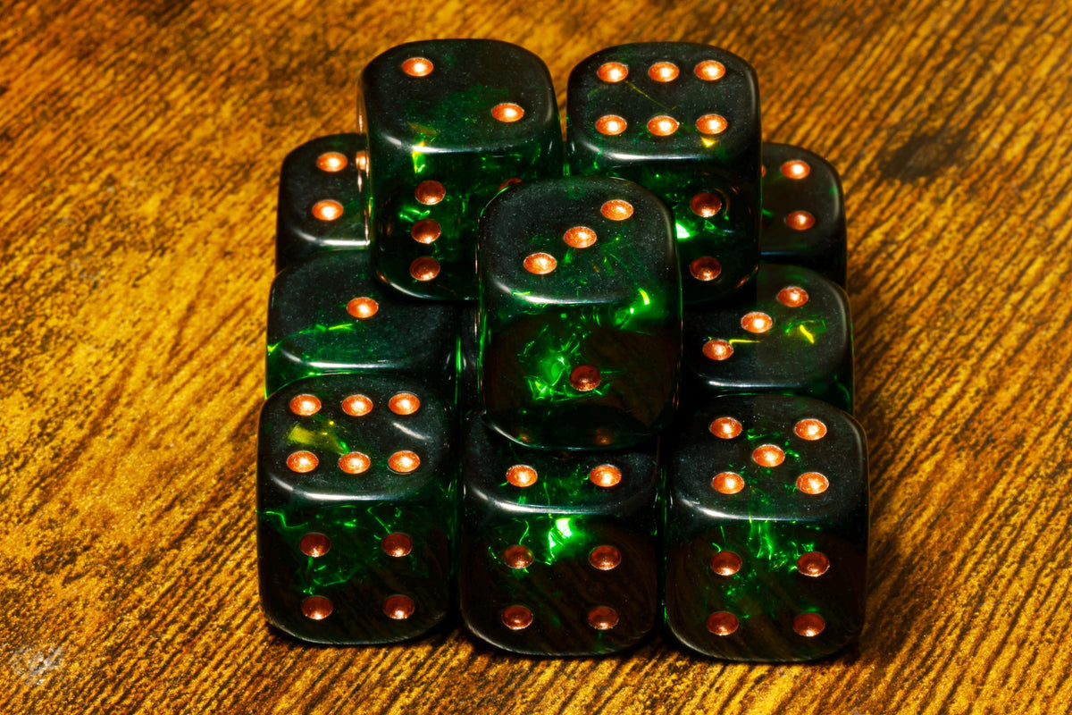 Verdant Opals Six-Sided PIP Dice – Dark Green Holographic Inclusions, Iridescent Film, Translucent Holographic Glitter - The Wizard's Vault