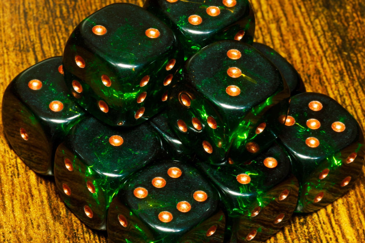 Verdant Opals Six-Sided PIP Dice – Dark Green Holographic Inclusions, Iridescent Film, Translucent Holographic Glitter - The Wizard's Vault