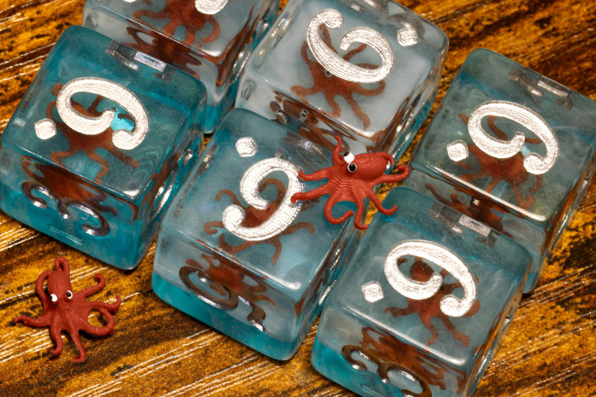 Octopus D6 Dice – Octopus Inside on Blue Layer - The Wizard's Vault