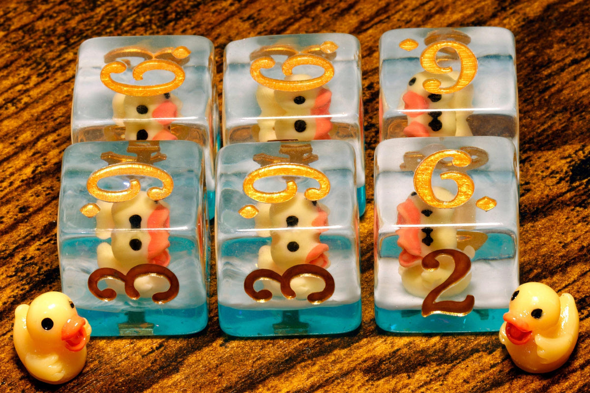 Yellow Duck D6 Dice – Transparent with Yellow Duckling Inclusions - The Wizard's Vault