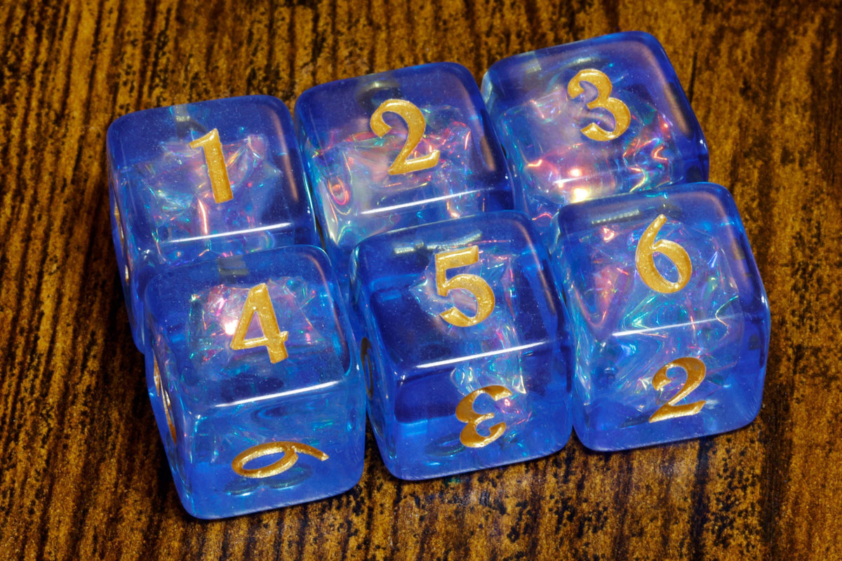 Tempest Opal D6 Dice – Electric Blue Holographic Inclusions & Translucent Glitter - The Wizard's Vault