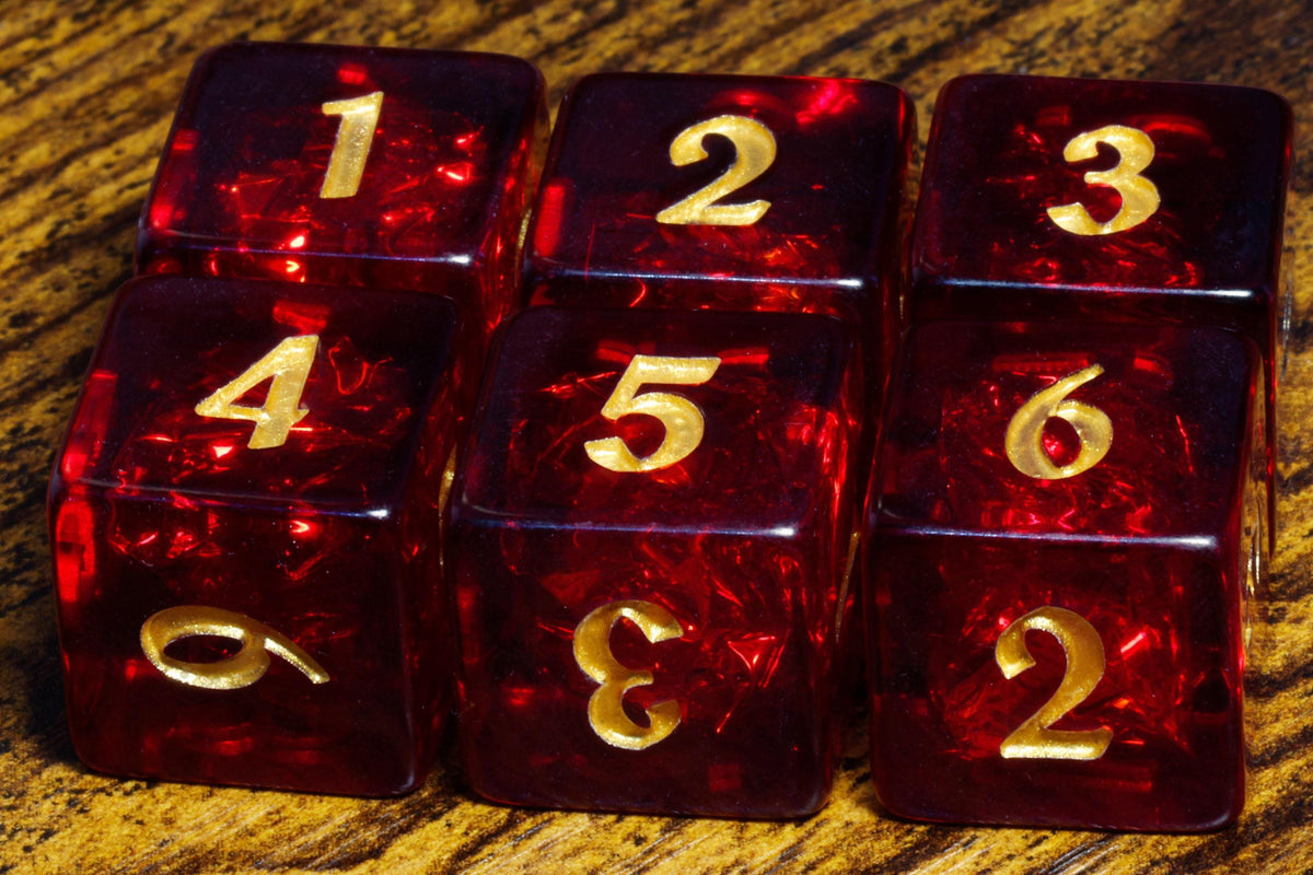 Cherry Opal D6 Dice – Dark Red Holographic Inclusions - The Wizard's Vault