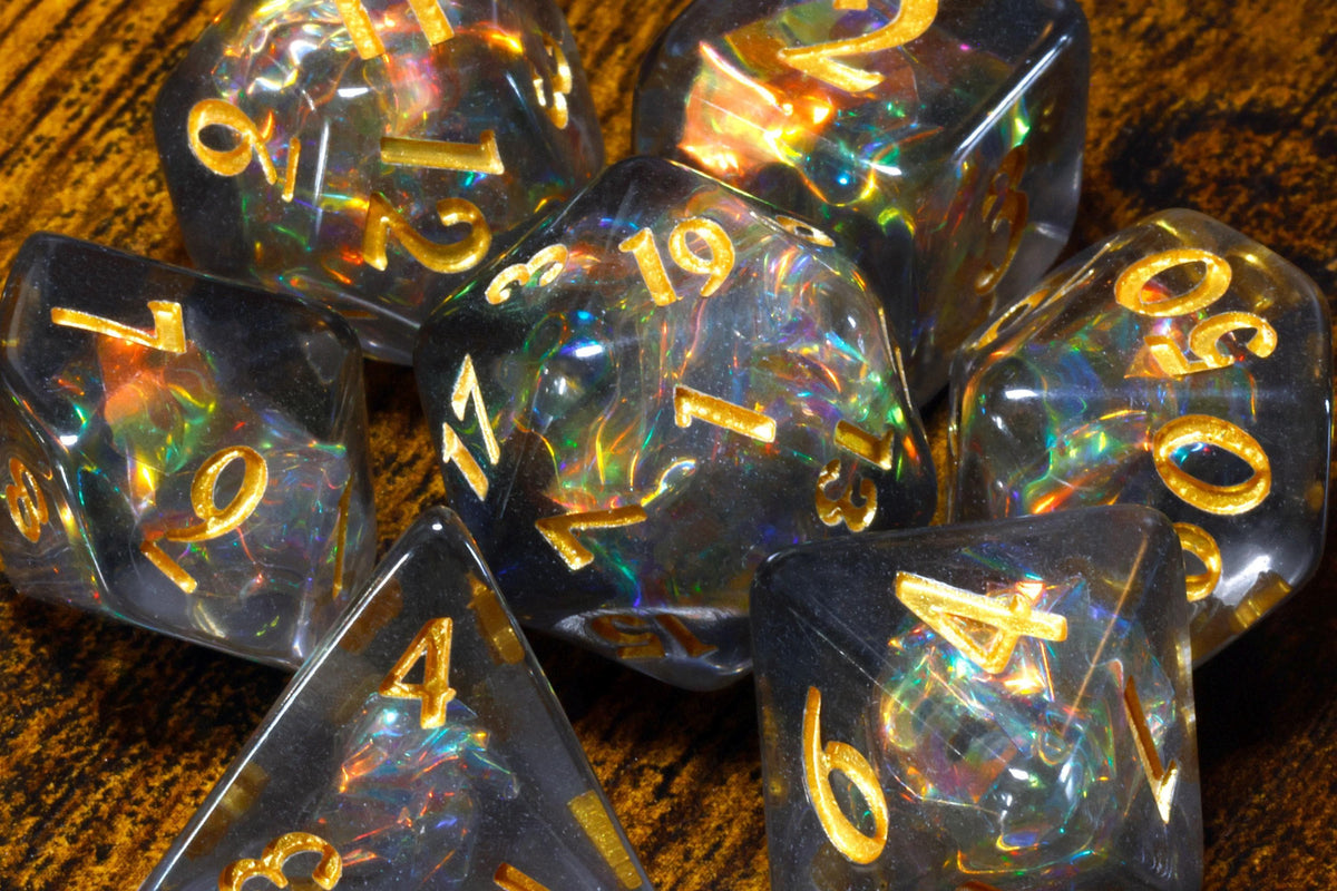 Shadow Opal 7-Piece Dice Set – Holographic Shimmer - The Wizard's Vault