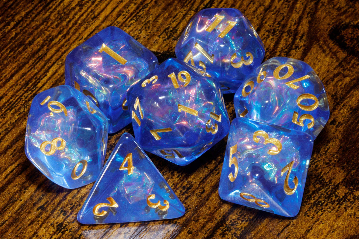 Tempest Opal 7-Piece Dice Set – Electric Blue with Holographic Lightning - The Wizard's Vault