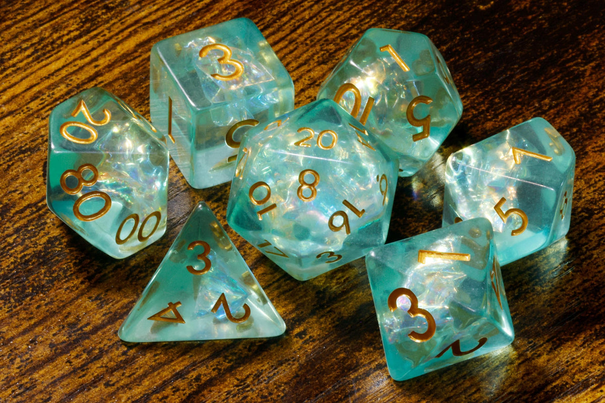 Glacier Opal 7-Piece Dice Set – Light Greenish Blue - The Wizard's Vault