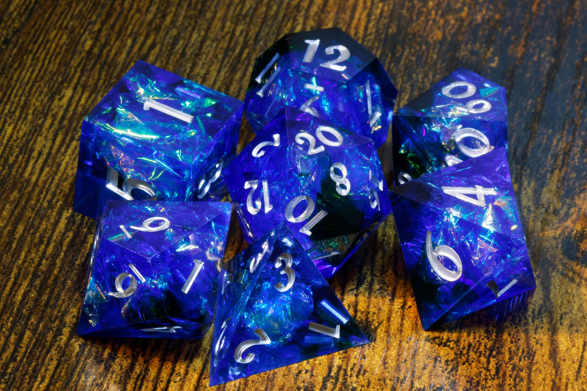 Sacred Sapphire 7-Piece Sharp Edge Dice Set – Blue and Black with Holographic Foil – photo 4