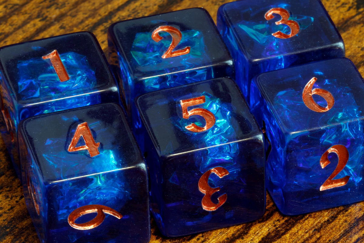 Cobalt Opal D6 Dice – Dark Blue Holographic Inclusions & Translucent Glitter - The Wizard's Vault