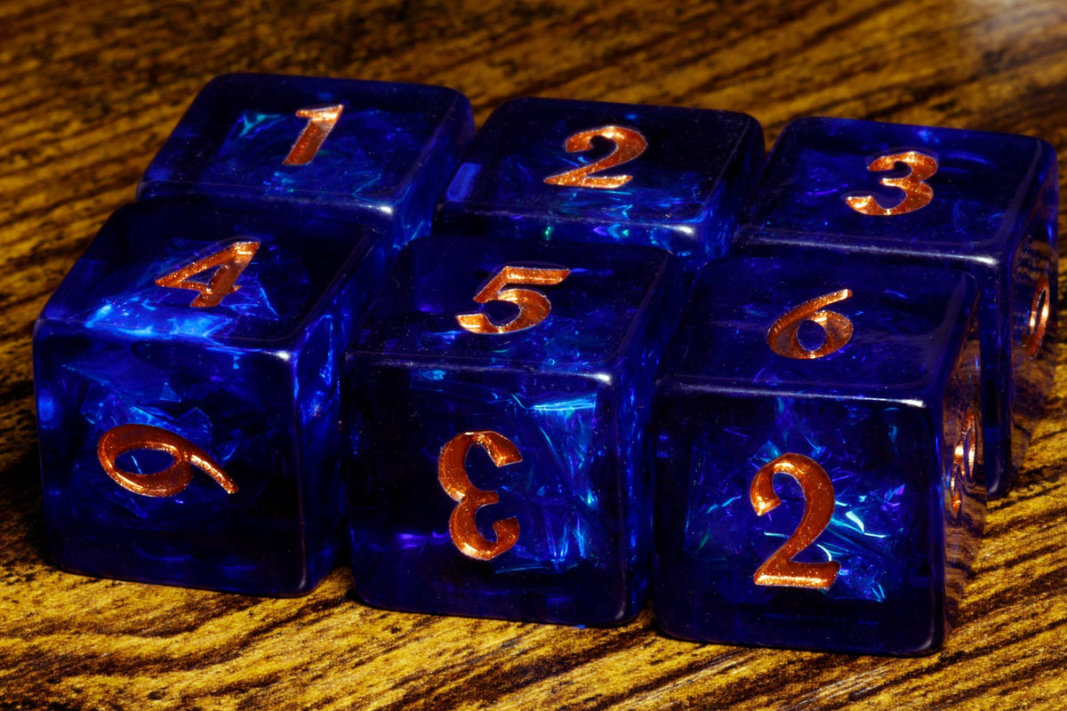 Cobalt Opal D6 Dice – Dark Blue Holographic Inclusions & Translucent Glitter - The Wizard's Vault