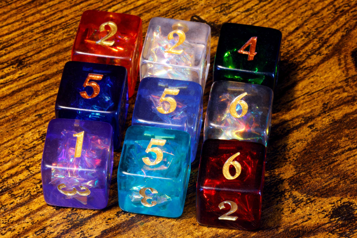 Infinity Opals D6 Dice – Multicolor Holographic Inclusions, Translucent Holographic Glitter - The Wizard's Vault