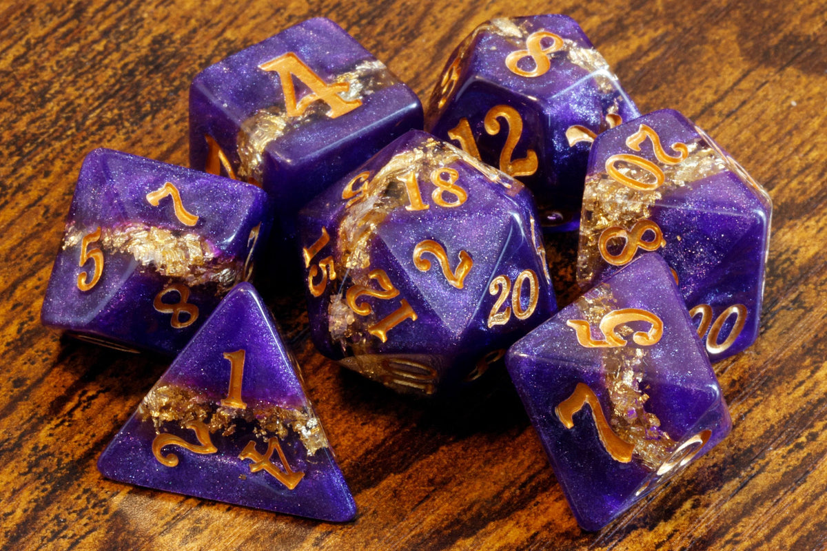 Gilded Amethyst Dice Set
