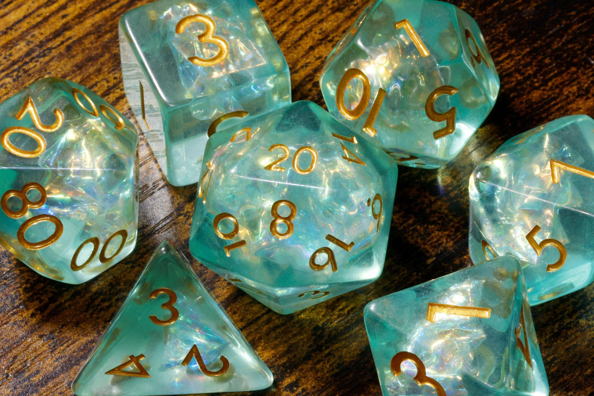 Glacier Opal 7-Piece Dice Set – Light Greenish Blue - The Wizard's Vault