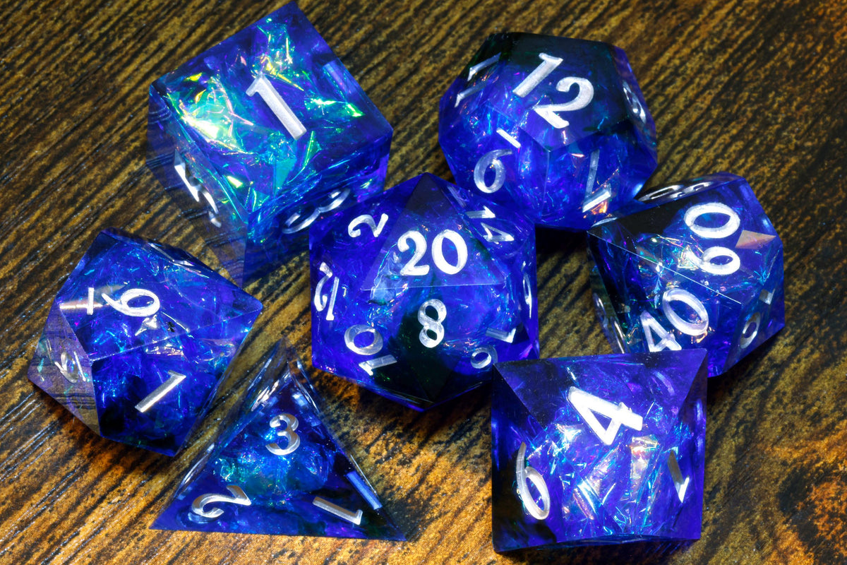 Sacred Sapphire 7-Piece Sharp Edge Dice Set – Blue and Black with Holographic Foil – photo 3